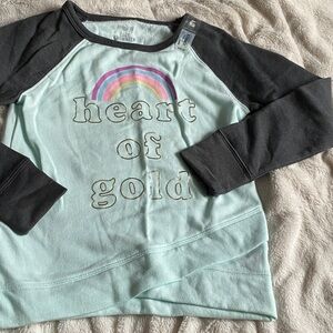 🆕 Girls Mint and Dark Gray Long Sleeve Cozy Crewneck - “Heart of Gold”